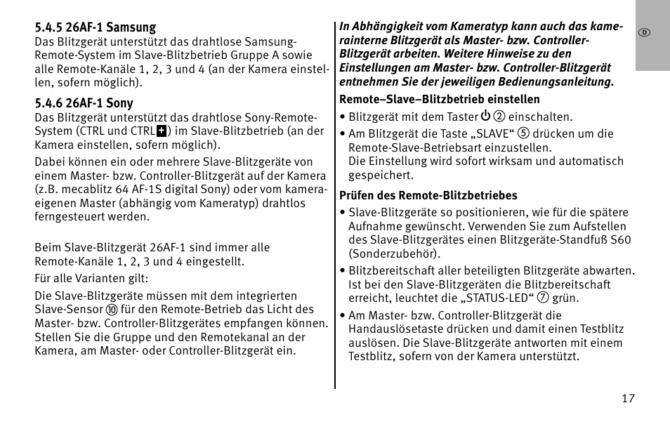 Metz MECABLITZ 26 AF-1 digital User Manual | Page 17 / 164