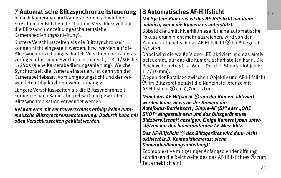 Metz MECABLITZ 26 AF-1 digital User Manual | Page 21 / 164