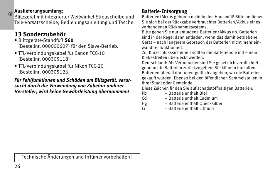 13 sonderzubehör | Metz MECABLITZ 26 AF-1 digital User Manual | Page 26 / 164