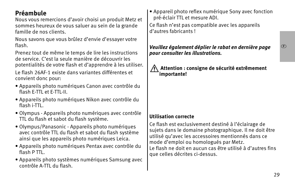 Lpréambule | Metz MECABLITZ 26 AF-1 digital User Manual | Page 29 / 164