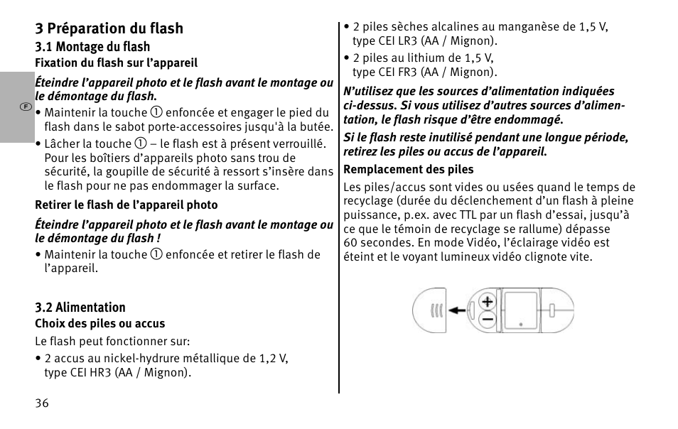 L3 préparation du flash | Metz MECABLITZ 26 AF-1 digital User Manual | Page 36 / 164