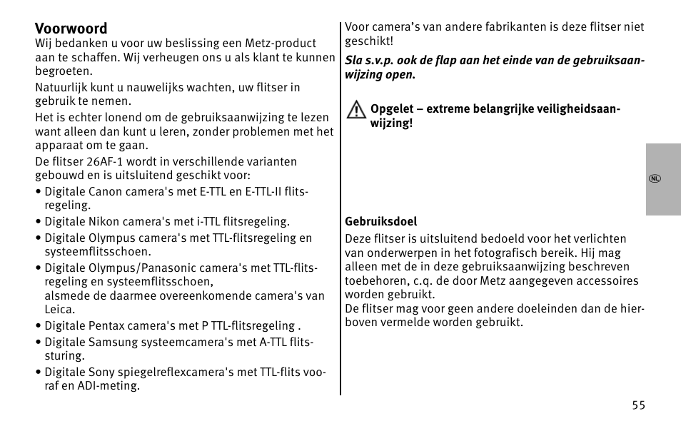 Xvoorwoord | Metz MECABLITZ 26 AF-1 digital User Manual | Page 55 / 164