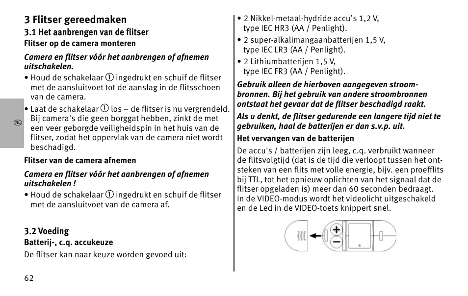 X3 flitser gereedmaken | Metz MECABLITZ 26 AF-1 digital User Manual | Page 62 / 164