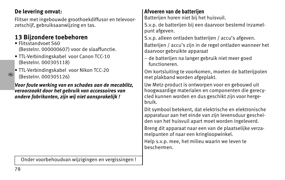 13 bijzondere toebehoren | Metz MECABLITZ 26 AF-1 digital User Manual | Page 78 / 164