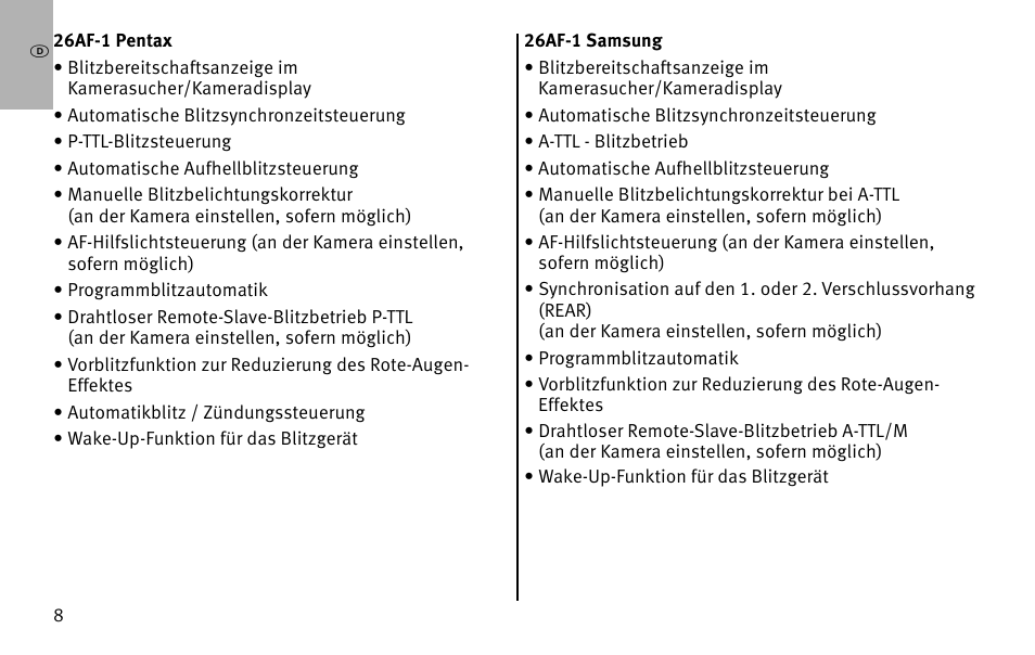 Metz MECABLITZ 26 AF-1 digital User Manual | Page 8 / 164
