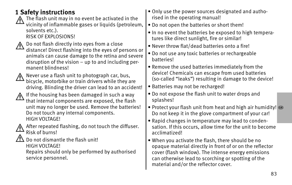 K1 safety instructions | Metz MECABLITZ 26 AF-1 digital User Manual | Page 83 / 164