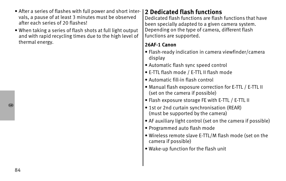 2 dedicated flash functions | Metz MECABLITZ 26 AF-1 digital User Manual | Page 84 / 164