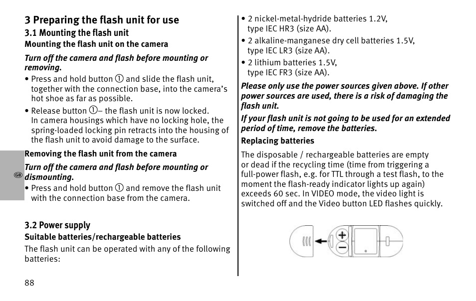 K3 preparing the flash unit for use | Metz MECABLITZ 26 AF-1 digital User Manual | Page 88 / 164