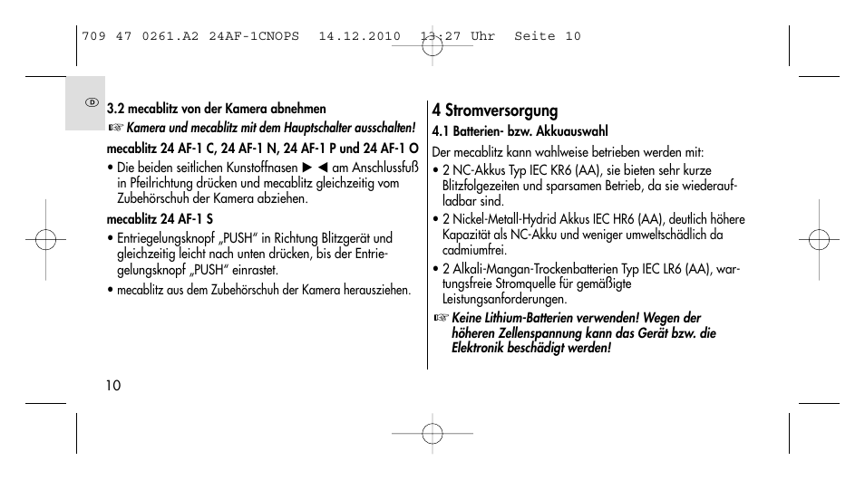 Metz MECABLITZ 24 AF-1 C_N_O_P_S digital User Manual | Page 10 / 164