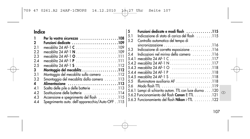 Indice | Metz MECABLITZ 24 AF-1 C_N_O_P_S digital User Manual | Page 107 / 164