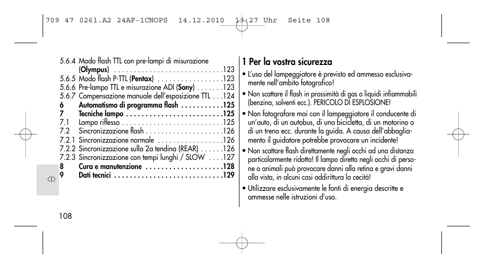 1 per la vostra sicurezza | Metz MECABLITZ 24 AF-1 C_N_O_P_S digital User Manual | Page 108 / 164