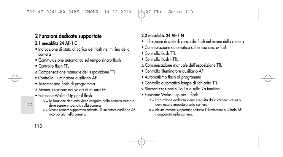 2 funzioni dedicate supportate | Metz MECABLITZ 24 AF-1 C_N_O_P_S digital User Manual | Page 110 / 164
