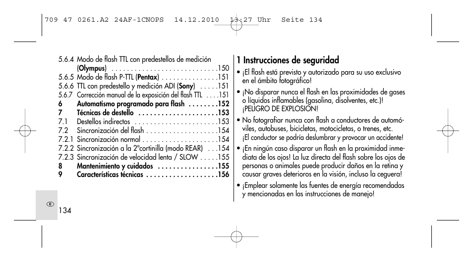 1 instrucciones de seguridad | Metz MECABLITZ 24 AF-1 C_N_O_P_S digital User Manual | Page 134 / 164