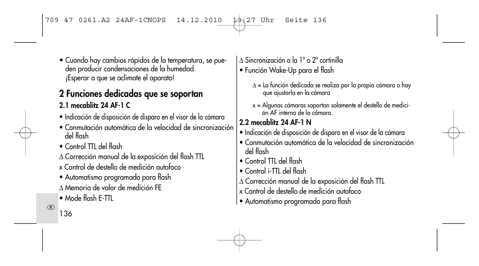 2 funciones dedicadas que se soportan | Metz MECABLITZ 24 AF-1 C_N_O_P_S digital User Manual | Page 136 / 164