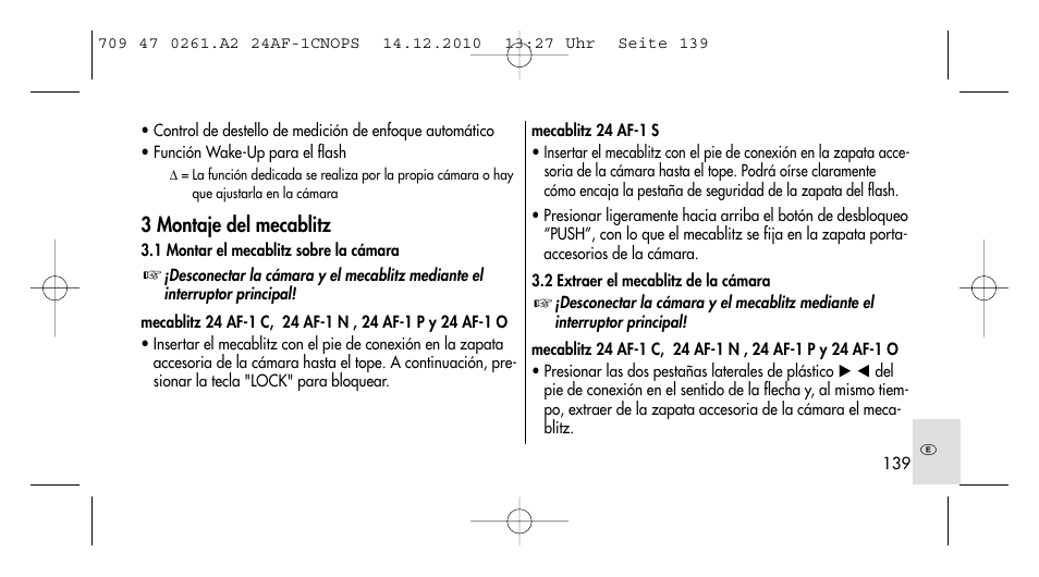 3 montaje del mecablitz | Metz MECABLITZ 24 AF-1 C_N_O_P_S digital User Manual | Page 139 / 164