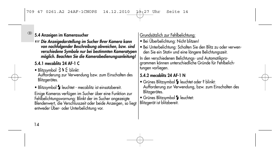 Metz MECABLITZ 24 AF-1 C_N_O_P_S digital User Manual | Page 14 / 164