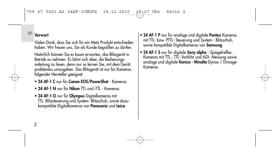Metz MECABLITZ 24 AF-1 C_N_O_P_S digital User Manual | Page 2 / 164