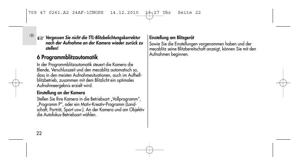 Metz MECABLITZ 24 AF-1 C_N_O_P_S digital User Manual | Page 22 / 164