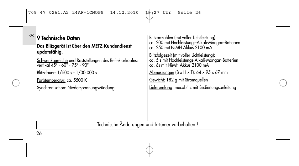 Metz MECABLITZ 24 AF-1 C_N_O_P_S digital User Manual | Page 26 / 164