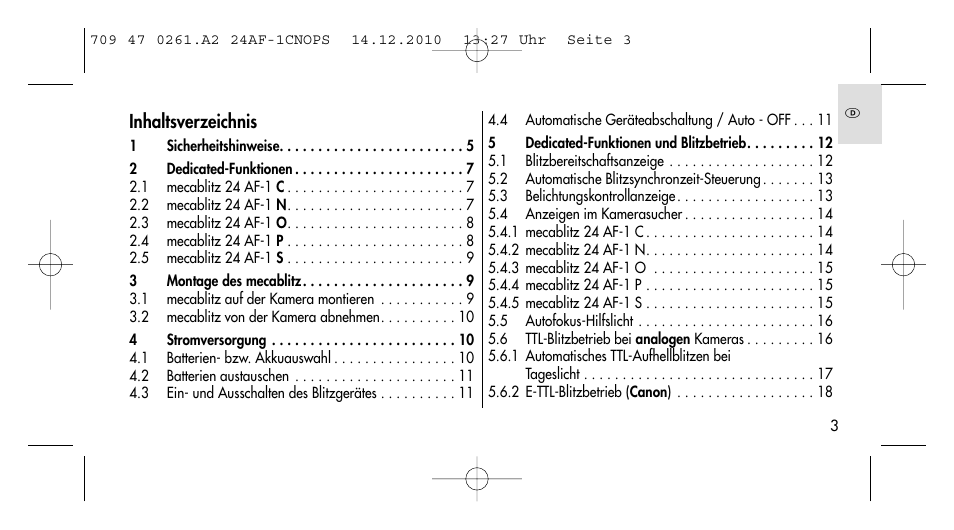 Metz MECABLITZ 24 AF-1 C_N_O_P_S digital User Manual | Page 3 / 164
