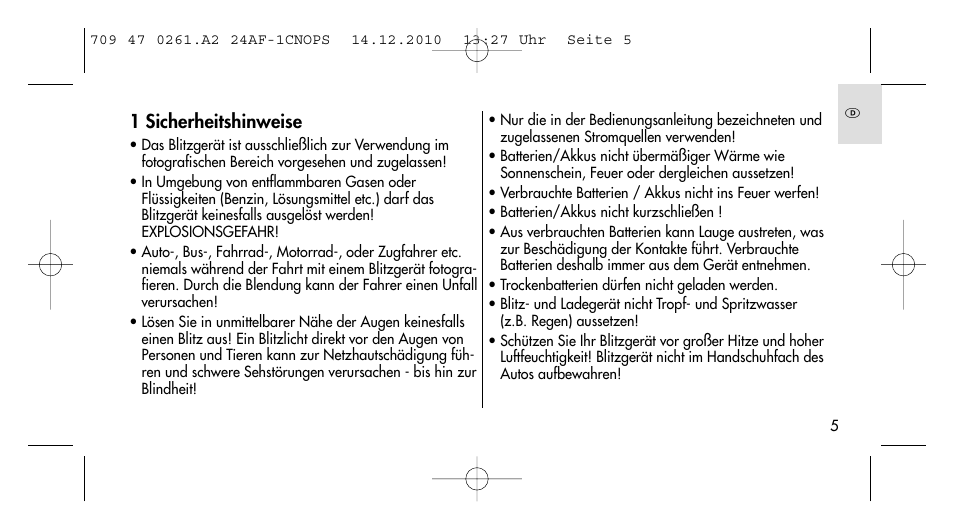 1 sicherheitshinweise | Metz MECABLITZ 24 AF-1 C_N_O_P_S digital User Manual | Page 5 / 164