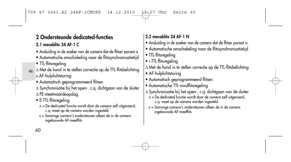 2 ondersteunde dedicated-functies | Metz MECABLITZ 24 AF-1 C_N_O_P_S digital User Manual | Page 60 / 164