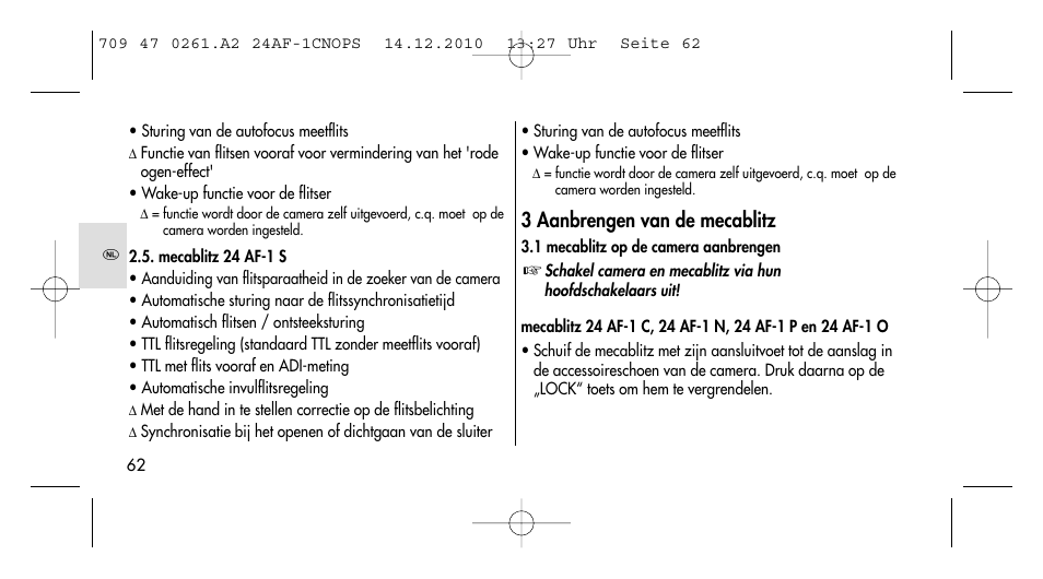 3 aanbrengen van de mecablitz | Metz MECABLITZ 24 AF-1 C_N_O_P_S digital User Manual | Page 62 / 164