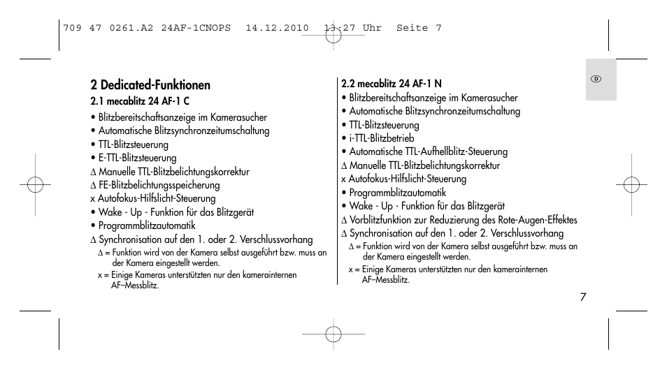 2 dedicated-funktionen | Metz MECABLITZ 24 AF-1 C_N_O_P_S digital User Manual | Page 7 / 164