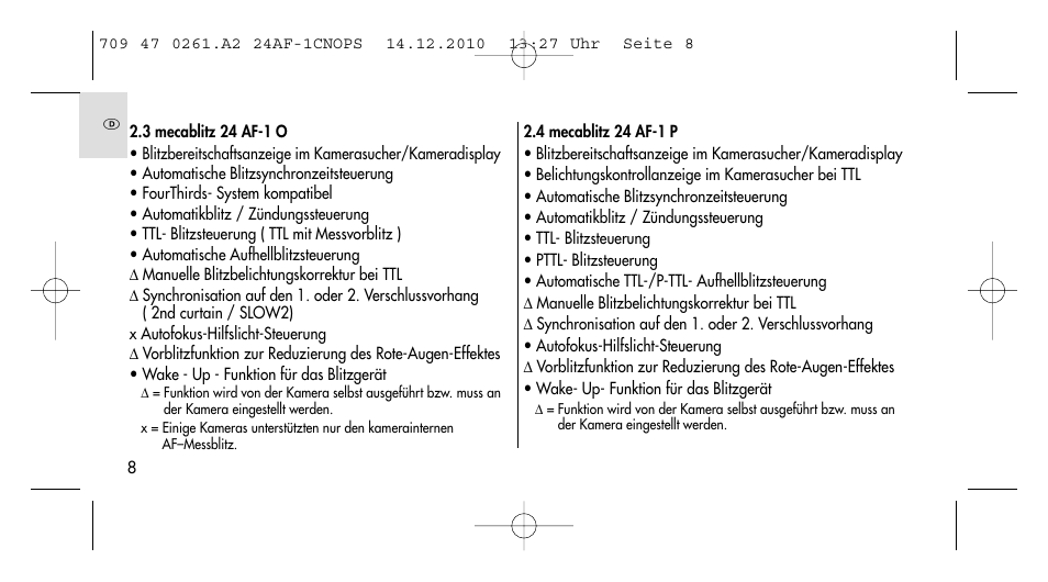 Metz MECABLITZ 24 AF-1 C_N_O_P_S digital User Manual | Page 8 / 164