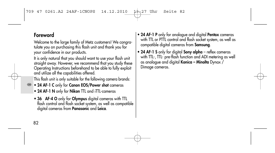Metz MECABLITZ 24 AF-1 C_N_O_P_S digital User Manual | Page 82 / 164