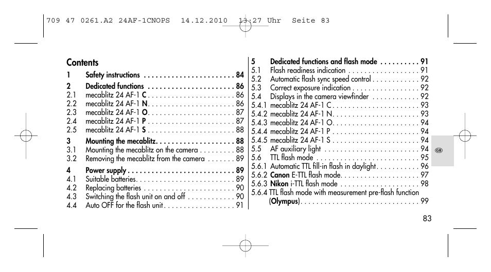 Metz MECABLITZ 24 AF-1 C_N_O_P_S digital User Manual | Page 83 / 164