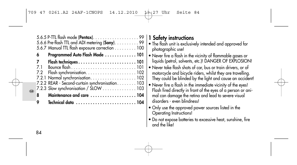 1 safety instructions | Metz MECABLITZ 24 AF-1 C_N_O_P_S digital User Manual | Page 84 / 164