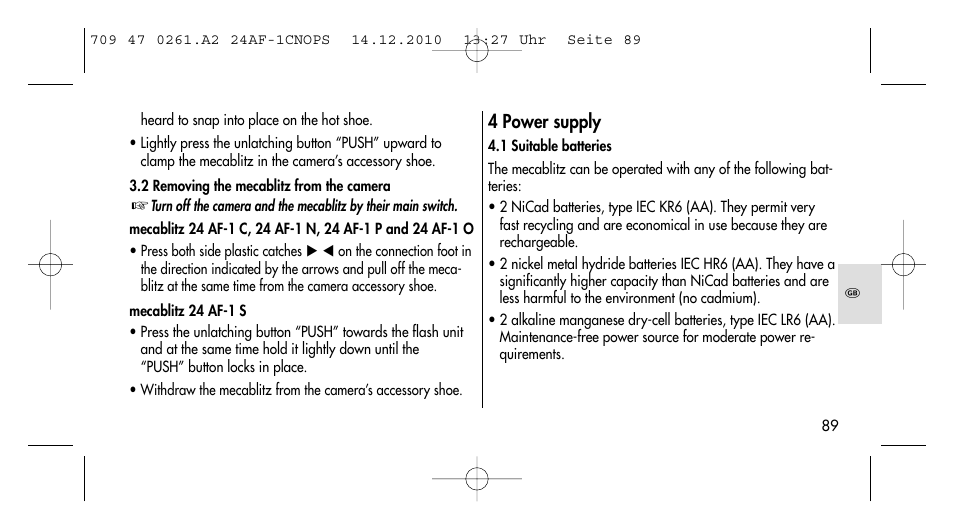 4 power supply | Metz MECABLITZ 24 AF-1 C_N_O_P_S digital User Manual | Page 89 / 164