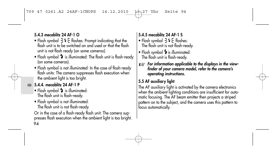 Metz MECABLITZ 24 AF-1 C_N_O_P_S digital User Manual | Page 94 / 164