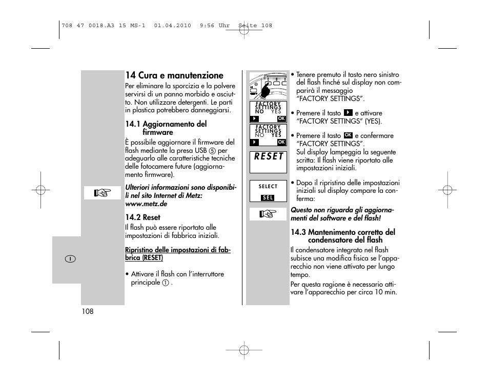 14 cura e manutenzione | Metz MECABLITZ 15 MS-1 digital User Manual | Page 108 / 140