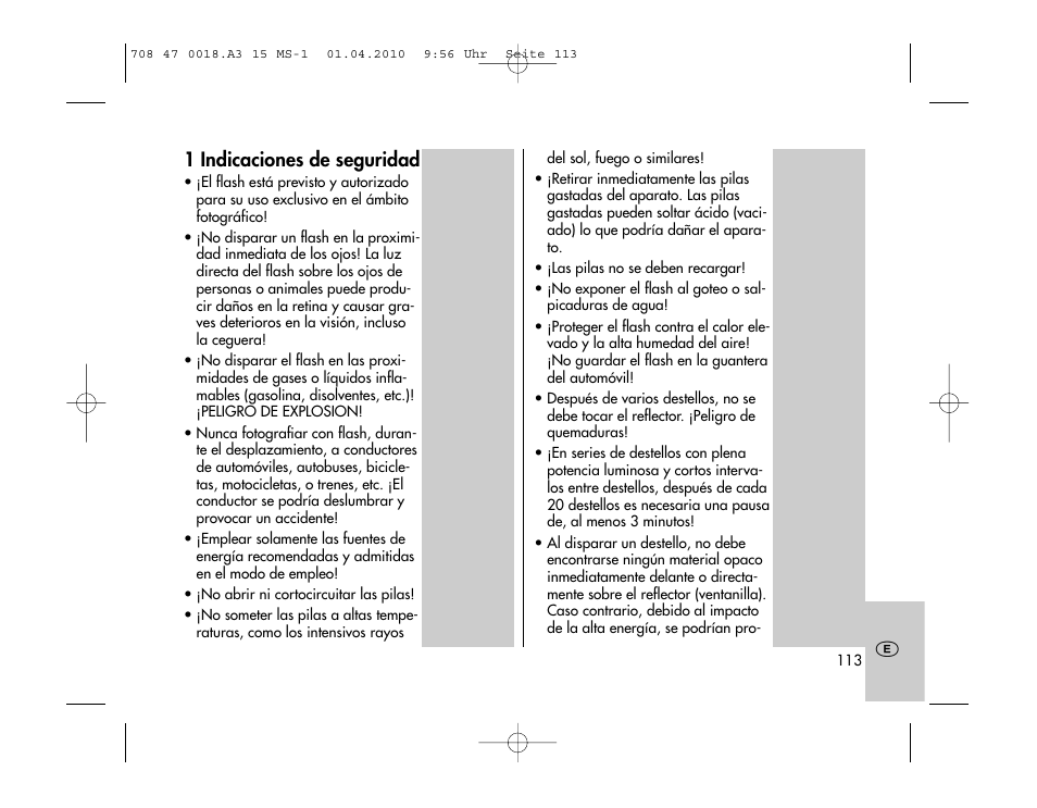 1 indicaciones de seguridad | Metz MECABLITZ 15 MS-1 digital User Manual | Page 113 / 140