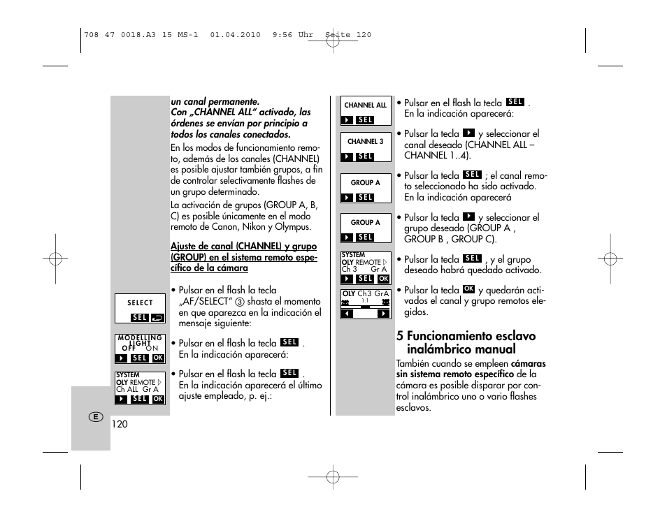 5 funcionamiento esclavo inalámbrico manual | Metz MECABLITZ 15 MS-1 digital User Manual | Page 120 / 140
