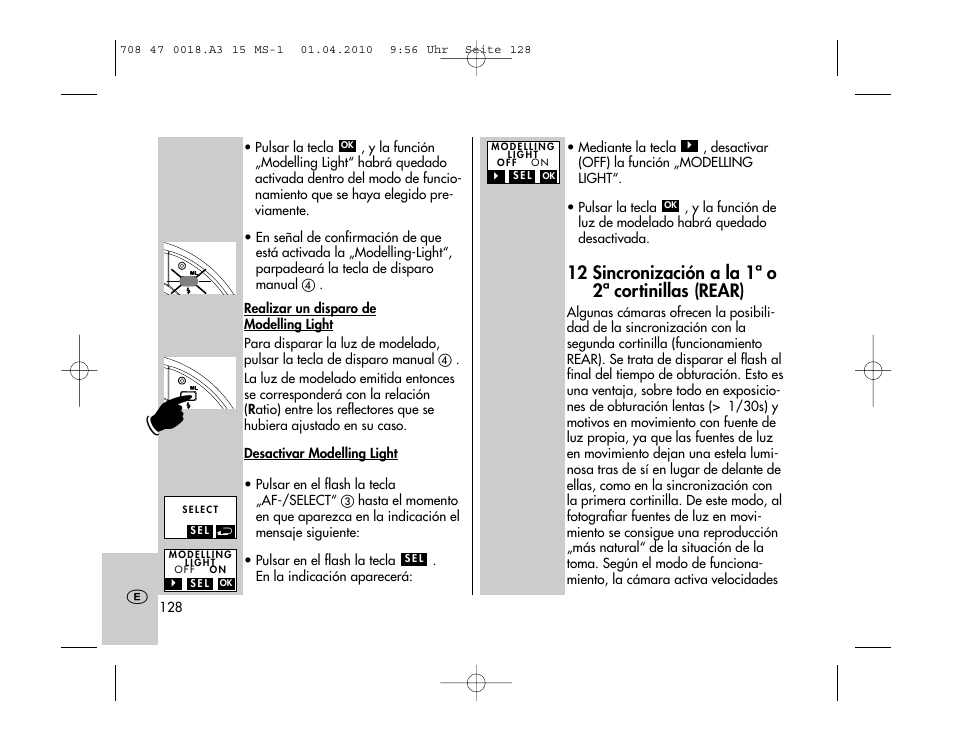 12 sincronización a la 1ª o 2ª cortinillas (rear) | Metz MECABLITZ 15 MS-1 digital User Manual | Page 128 / 140