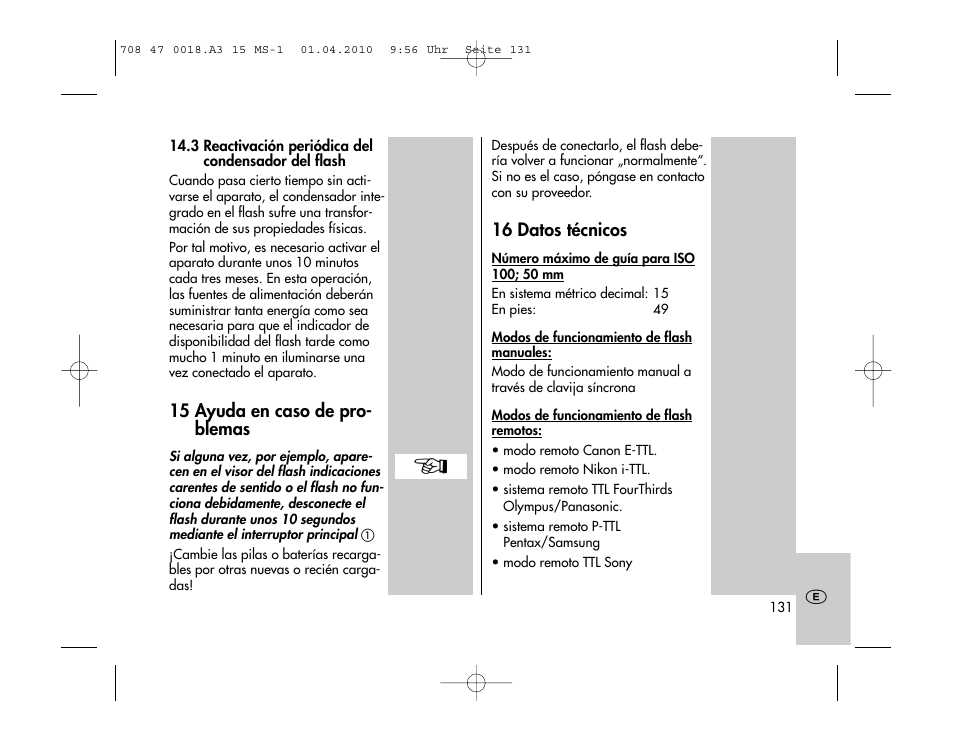 Metz MECABLITZ 15 MS-1 digital User Manual | Page 131 / 140