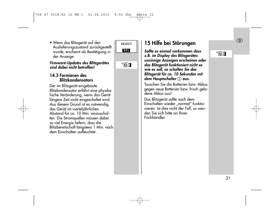 Metz MECABLITZ 15 MS-1 digital User Manual | Page 21 / 140