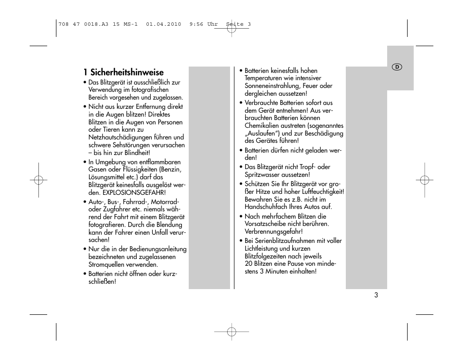 1 sicherheitshinweise | Metz MECABLITZ 15 MS-1 digital User Manual | Page 3 / 140