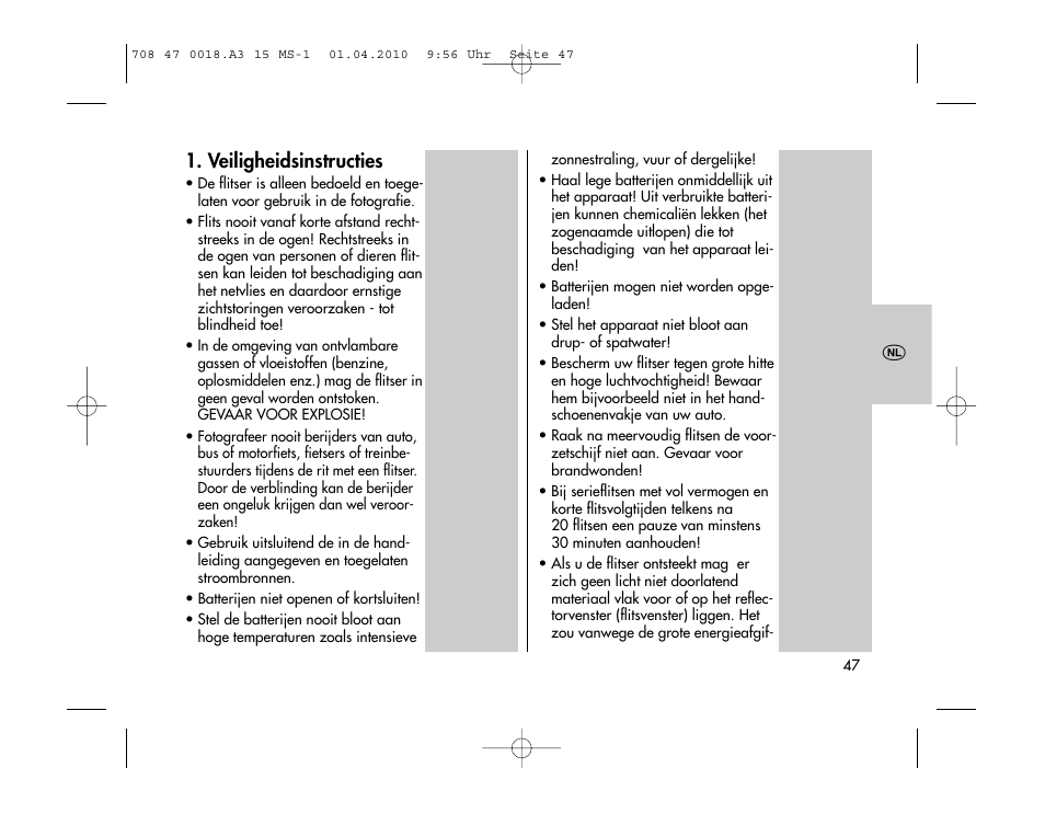 Veiligheidsinstructies | Metz MECABLITZ 15 MS-1 digital User Manual | Page 47 / 140