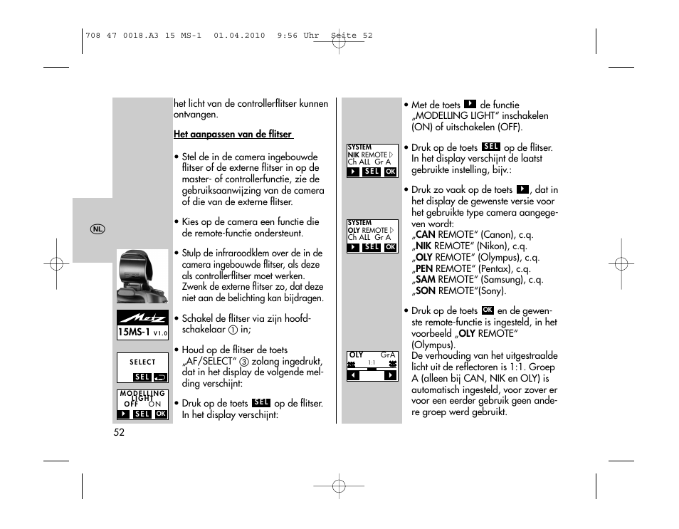 Metz MECABLITZ 15 MS-1 digital User Manual | Page 52 / 140