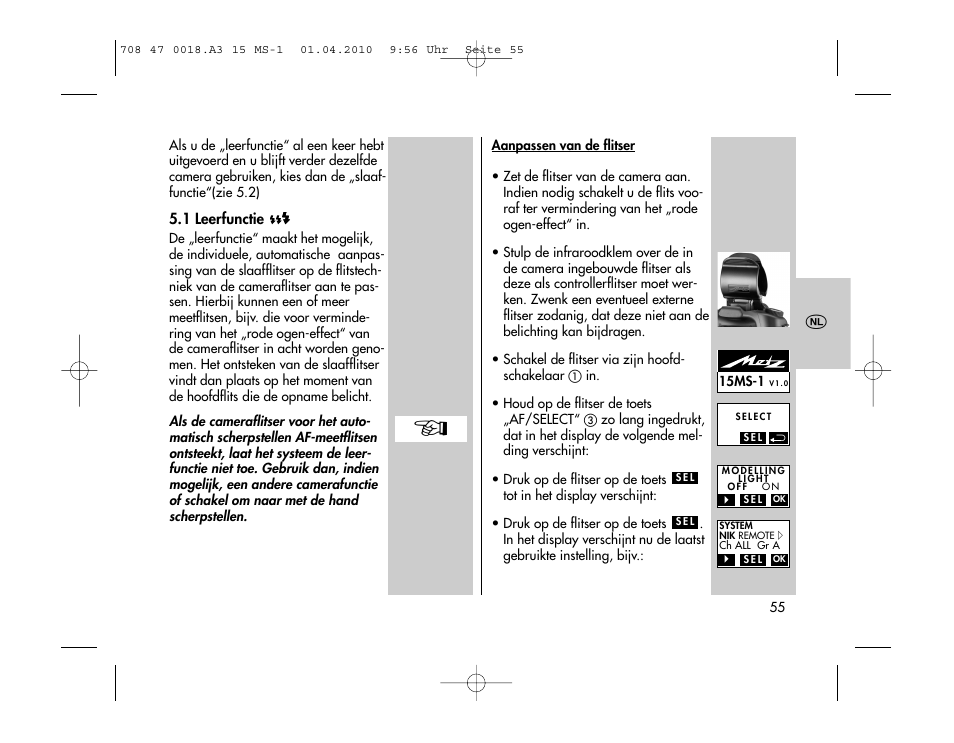 Metz MECABLITZ 15 MS-1 digital User Manual | Page 55 / 140