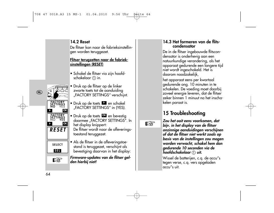 15 troubleshooting | Metz MECABLITZ 15 MS-1 digital User Manual | Page 64 / 140