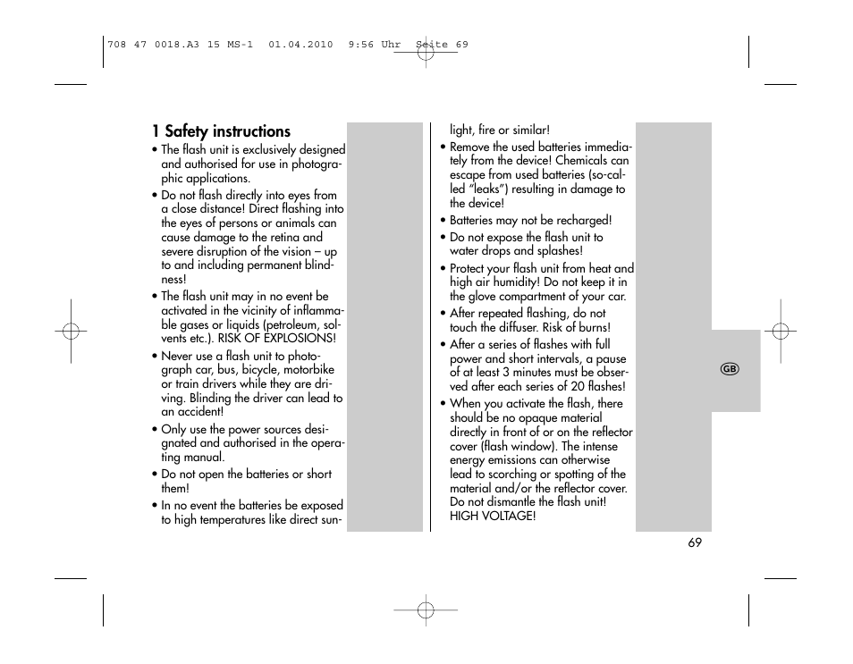 1 safety instructions | Metz MECABLITZ 15 MS-1 digital User Manual | Page 69 / 140