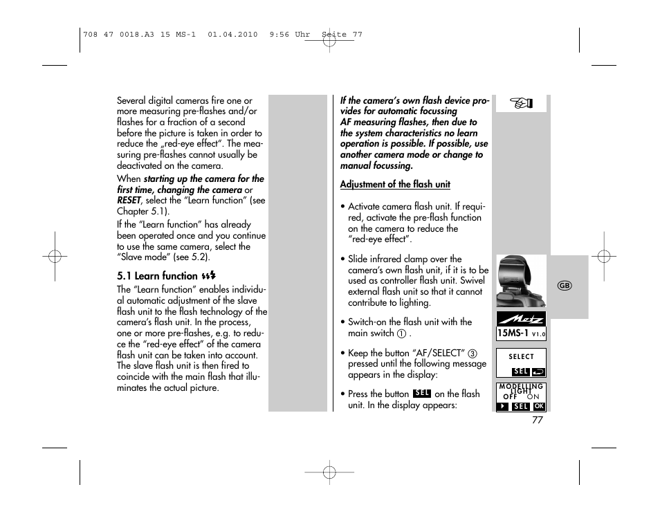 Metz MECABLITZ 15 MS-1 digital User Manual | Page 77 / 140