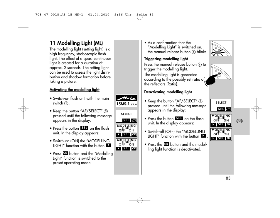 11 modelling light (ml) | Metz MECABLITZ 15 MS-1 digital User Manual | Page 83 / 140