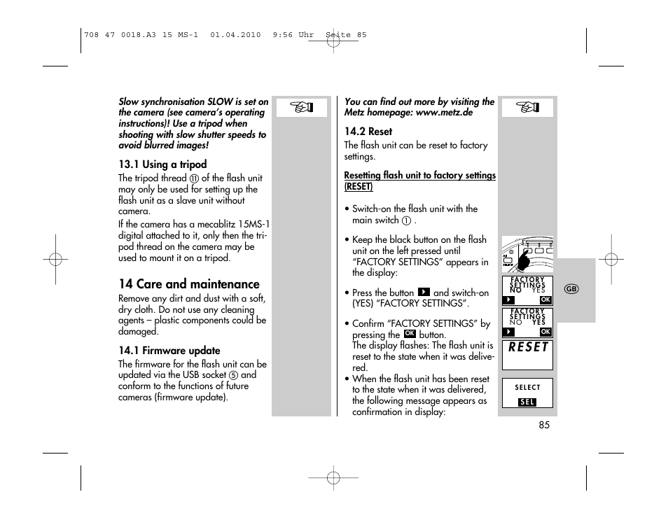 14 care and maintenance | Metz MECABLITZ 15 MS-1 digital User Manual | Page 85 / 140