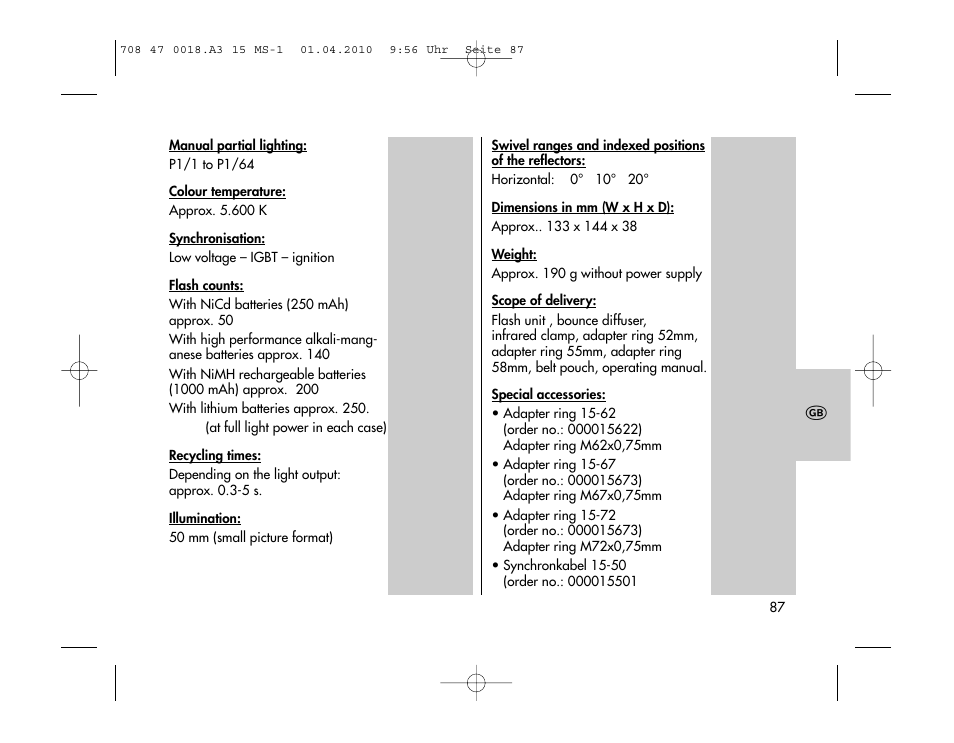 Metz MECABLITZ 15 MS-1 digital User Manual | Page 87 / 140